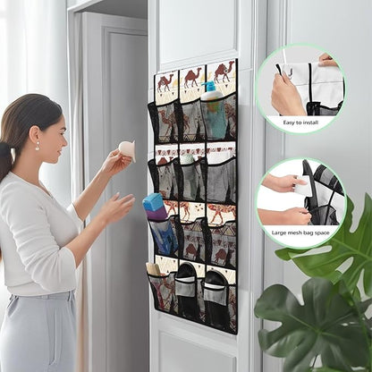 Camel 12 Pockets Over the Door Shoe Organizer,Hanging Shoe Organizer for Door with 12 Mesh Pockets, Large Capacity Shoe Hanging Storage Bag,Headphone Storage Classroom