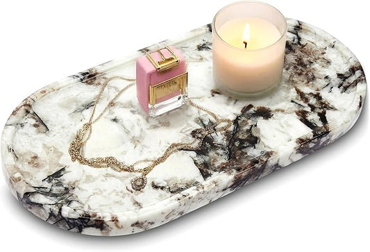 Natural Marble Tray Bathroom Tray, Luxury Decorative Trays for Bathroom, Vanity, Dresser, Kitchen & Home Decor, Valentine's Day House Warming Gifts New Home (Gold)