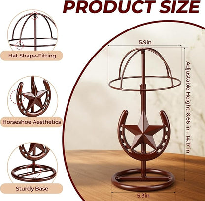 2 Pack Cowboy Hat Rack Stand Cowboy Hat Display Holder with Western Horseshoe Decor Vintage Gifts for Fedoras, Sun Hats, Iron & Bronze, Equestrian Supply(Classic)