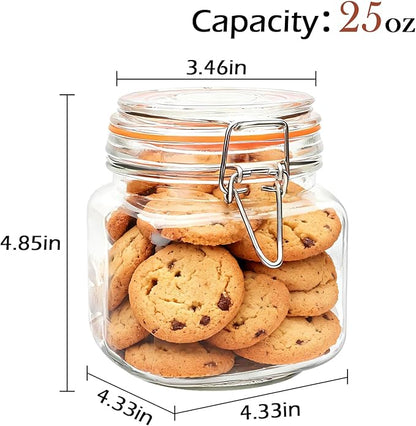 25 oz Glass Jars With Airtight Lids And Leak Proof Rubber Gasket,Wide Mouth Mason Jars With Hinged Lids For Kitchen Canisters 750ml, Glass Storage Containers 6 Pack