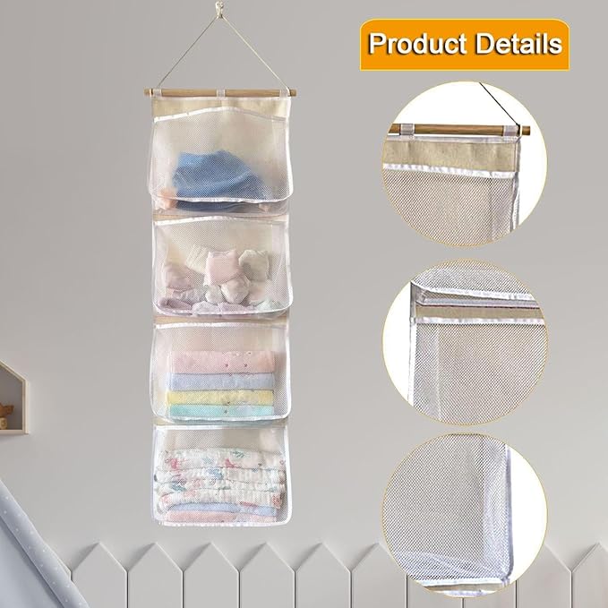 Fenteer Over Door Organizer,Hanging Storage Organizer,Stuffed Animal Storage, Accessory Holder for Shoes Girl Nursery Boy, White