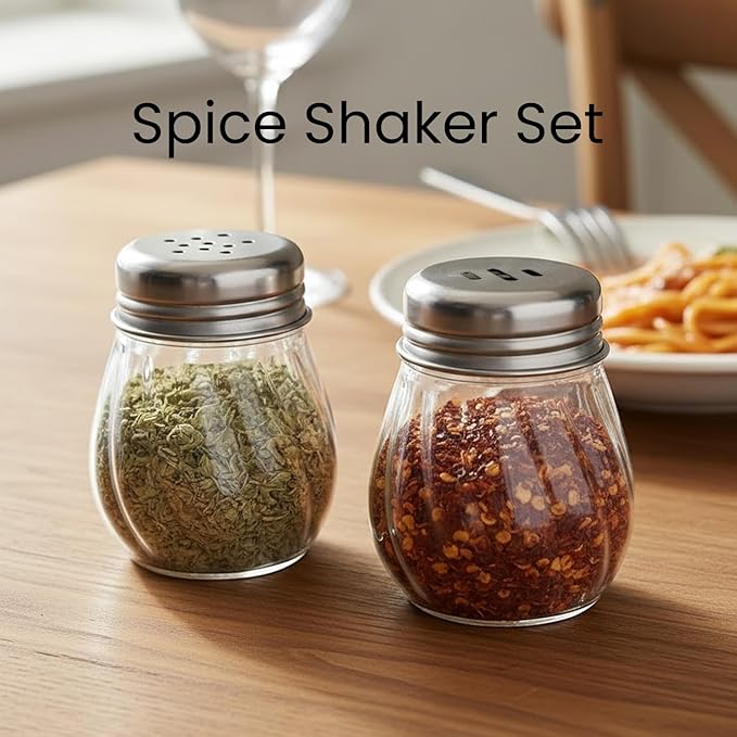 Oblivion Spice Box 2 Pcs – Oregano & Chilli Flakes Dispenser Set – Unbreakable Plastic Spices Shaker with Stainless Steel Lid – BPA-Free & Reusable Easy Pour Seasoning Jars for Kitchen & Dining Table