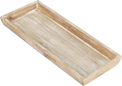 MAONAME Wash White Bathroom Vanity Tray, Rustic Long Narrow Tray, Rectangle Farmhouse Wood Trays, Countertop Organizer Trays for Candle, Perfume, 15.7" L x 6.8" W