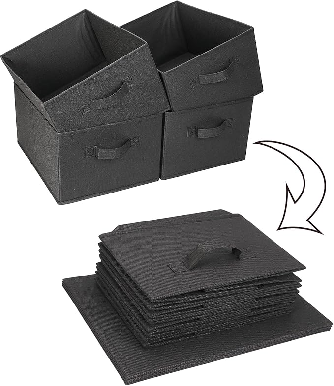 Clothings Collapsible Storage Bins, Foldable Organizers and Storage Baskets Cube Storage Bin for Bedroom Living Room (4 Pack) (Black, 15.4x11.4x7.9inch)