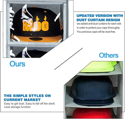 VAESIDA Hat Rack - 10 Shelf Upgraded Version Hat Organizer for Closet with Dust Shield & Side Mesh Storage Pockets - Hat Holder & Hat Racks for Baseball Caps