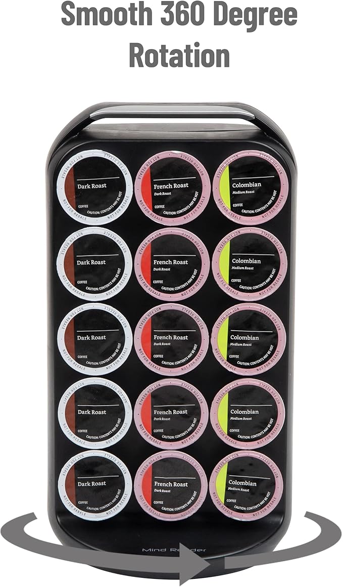 Mind Reader Single Serve Coffee Pod Storage, 30 Pod Capacity, Countertop Organizer, 6.75"L x 6.25"W x 12.5"H, Black