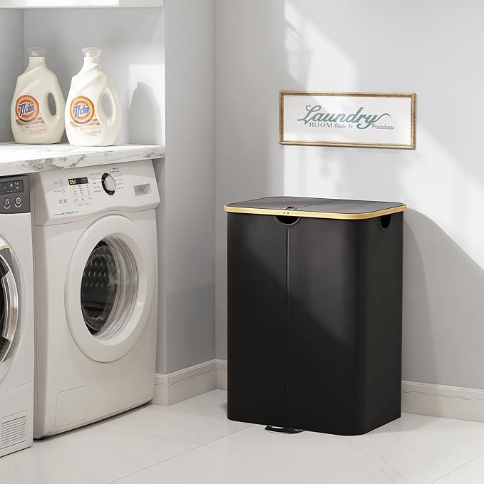 Lifewit 150L Double Laundry Hamper with Lid, Large Laundry Basket with Removable Bag & Bamboo Handles, Fodable Tall Dirty Clothes Hamper for Laundry Collapsible Bin for Bathroom Bedroom Dorm, Black