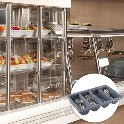 4 Pack Plastic Commercial Cutlery Bin, 4 Compartment Commercial Silverware Bin, Gray