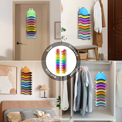 Volnamal Hat Organizer for Baseball Caps, 2 Pack Hold Up to 40 Hats, Hat Rack for Wall Space Saving, Hat Hanger w/Strong Adhesive Hat Storage Holder Display for Closet Door and Wall(White& Color)