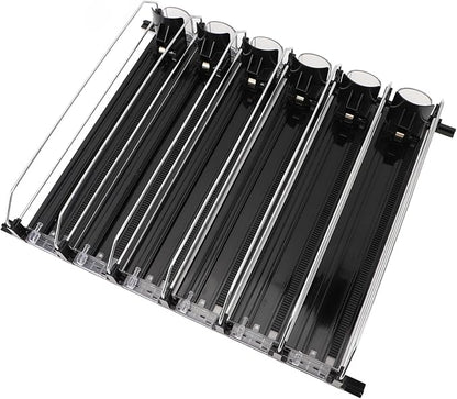 Soda Can Organizer, Automatic Pusher Glide Drink Dispenser for Fridge, Adjustable Width Beverage Holder, Storage 25 Cans 5 Row (Black)