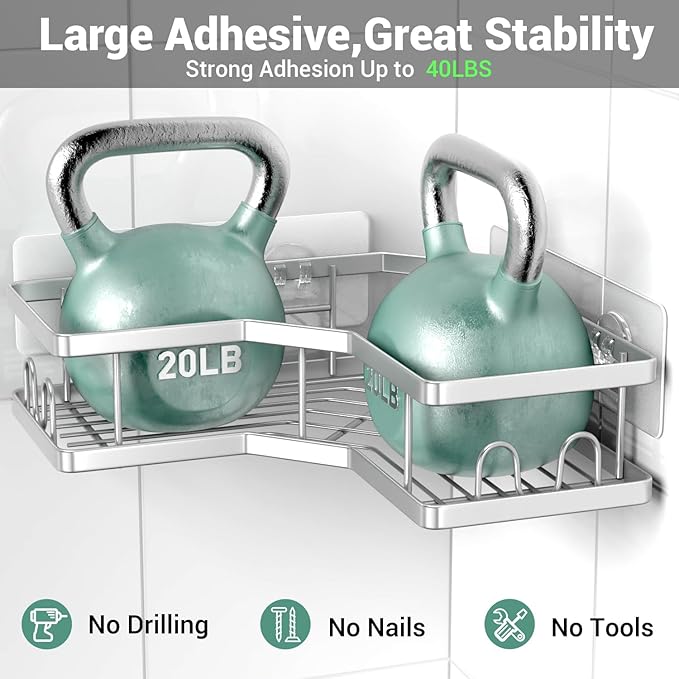 AKTECKE Corner Shower Caddy Bathroom Organizer: Adhesive Shower Rack Bathtub Shelves - 3Pack No Drilling Shower Shelf For Inside Shower - Stainless Steel Rustproof Bathroom Stuff