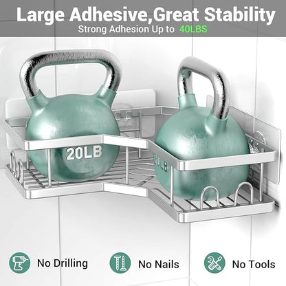 AKTECKE Corner Shower Caddy Bathroom Organizer: Adhesive Shower Rack Bathtub Shelves - 3Pack No Drilling Shower Shelf For Inside Shower - Stainless Steel Rustproof Bathroom Stuff