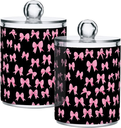 ALAZA 4pcs Funny Bow Black Qtip Holder Dispenser 14 oz Bathroom Storage Clear Apothecary Jars Containers Cotton Ball,Cotton Rounds,Floss Picks, Hair Clips, Food