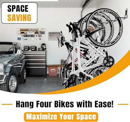 Wallavant Wall Mount Bike Hooks Bike Hooks for Garage Vertical Bike Hanger for Indoor Use Heavy Duty with 8mm Thick Steel Frame 4PCS Storage System Black