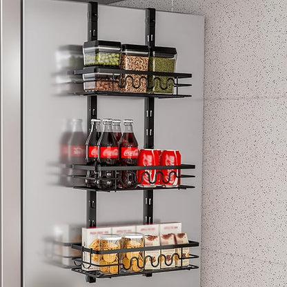 GarveeHome Over The Door Storage Rack, 3 Layers Metal Pantry Door Organizer Wall Mounted Behind Door Storage Cabinet Over The Door Pantry Organizer for Kitchen Bathroom Easy to Install