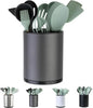 LIBODOUR Kitchen Utensil Holder Extra Large 360°Rotating For Counter Organizer Stainless Steel Storage Cooking Silverware Caddy 3 Compartment Flatware Spoon Spatula Tool Cutlery Container(Grey)