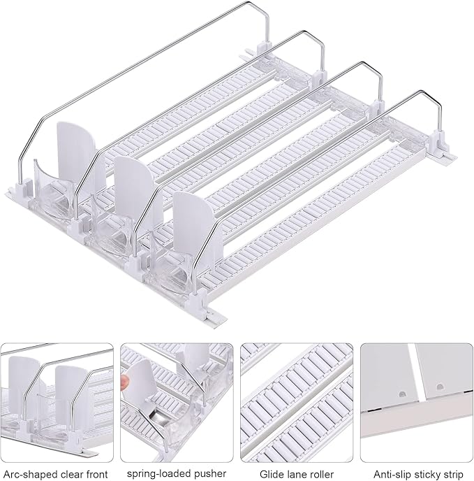 Drink Dispenser for Fridge, Self Pushing Soda Can Organizer for Refrigerator, Soda Can Organizer Canned Food Bin Stackable Soda Dispenser, Large Capacity Kitchen Can Bottle Organizer(31cm 6PCS)