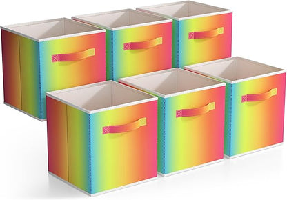 Sorbus 11 Inch Fabric Storage Cubes - Sturdy Collapsible Storage Bins & Handle - 6 Foldable Baskets for Organizing Clothes - Multi Colored Storage Baskets for Shelves (Colorful, 11 Inch)