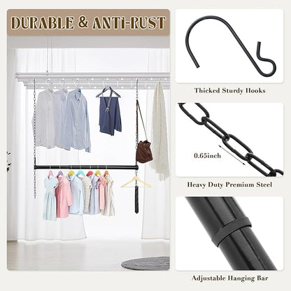Hanging Closet Rod, 2PC Width and Height Adjustable Closet Rods for Hanging Clothes, 18"-27" Closet Hanging Rod for Space Saving, Double Hanging Closet 0rganizer, Closet Rods Black