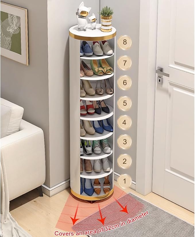 360-degree Rotating Shoe Cabinet, Shoe Rack For Entryway Shoe Storage Cabinet, Free Standing Metal Revolving Stand, Vertical Shoe Rack For Small Spaces Storage Simple And Modern ( Size : 32*105cm/12.6