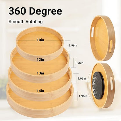 10in Bamboo Lazy Susan Organizer Turntable for Cabinet - Rotating Spinning Storage Tray for Tabletop, Countertop, Cabinet, Pantry, Kitchen | Spice Rack, Jars & Canisters Holder