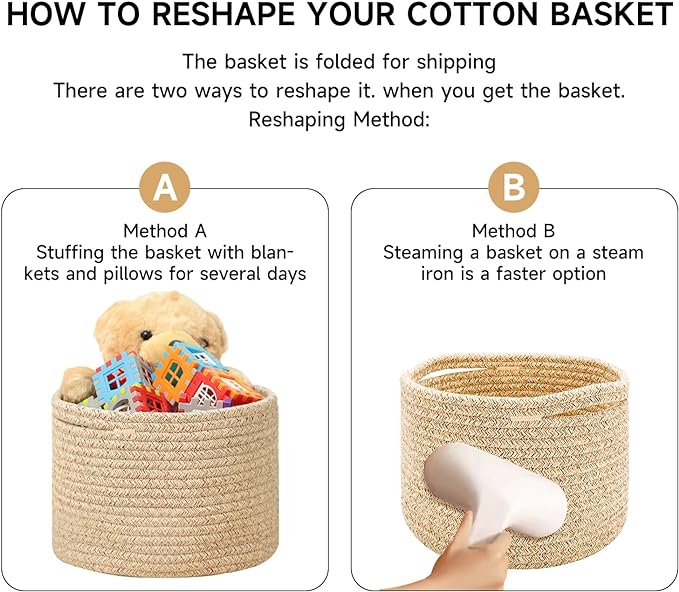 MiniArk Small Basket for Organizing | Cube Shelf Closet Storage Baskets | 9.7×9.7×7.1” | Woven Rope Gift Basket | Nursery | Round 3 Packs Green