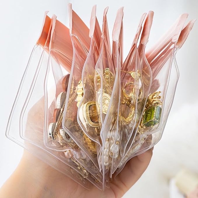 24PCS Jewelry Bags -EVA Anti-Tarnish Jewelry Storage Bags, Travel Jewelry Bag Reusable & Anti-Oxidation Thickened Storage for Necklaces, Earrings, Rings and More（Pink）