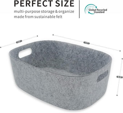 Welaxy Large Felt Storage Basket with Handles, Open Bin for Shelves, Books, Toys, Laundry & Home Organization (Gray)