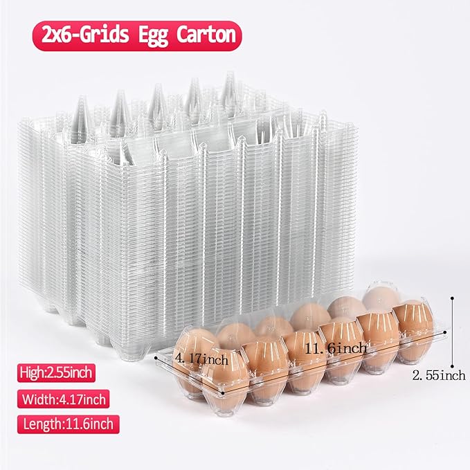 120 pc large clear plastic Egg Carton, can accommodate 2.5 ounces of eggs,12grid Eggs Carton Bulk , clear Large egg cartons ,It Can Hold 2.3 oz of eggs Perfect for Family, Farm, Markets..(2*6)