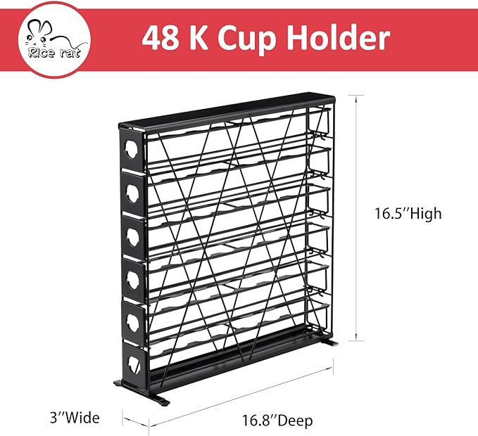 K Cup Holders for 6 Tier, 48 Pods K Cup Storage, Coffee Pod Holder for Countertop, K Cup Organizer Coffee Bar Accessories Black Metal