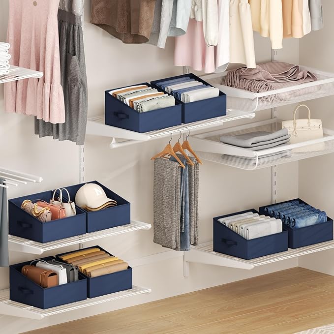 DIMJ Closet Storage Bins 12 Pack - Fabric Storage Baskets for Shelves, Collapsible Clothes Organizer with Handles, Trapezoid Shelf Organization Storage Cubes for Purse, Toys, Books, Towel, Clothes