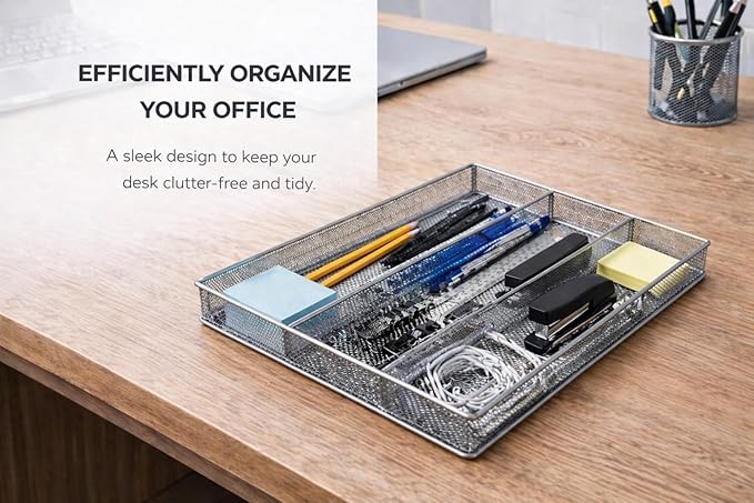 YBM Home Metal Silverware Organizer for In-Drawer Cutlery Storage, 3 Compartment Mesh Cutlery Flatware Tray Sorts Kitchen Utensils, Great for Office Supplies 1150s