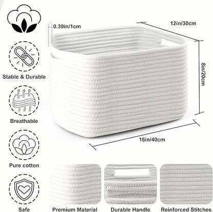 4 Pack Large Storage Baskets for Organizing, 16''Lx12''Wx8''H Woven Baskets for Storage Toys, Towels, Books, and Clothes, Cotton Rope Basket for Shelves with Handle