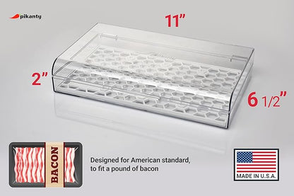 Pikanty Bacon Container for Refrigerator with Tongs & Drain Tray — Airtight Deli Meat Keeper, Cheese & Cold Cuts Storage, Dishwasher & Freezer Safe, Made in USA