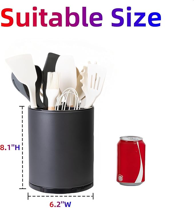 LIBODOUR Utensil Holder,Large 360°Rotating Kitchen Utensil Holder For Counter,Cooking Silverware Organizer Stainless Steel Caddy Flatware Spoon Spatula Tool Cutlery Container