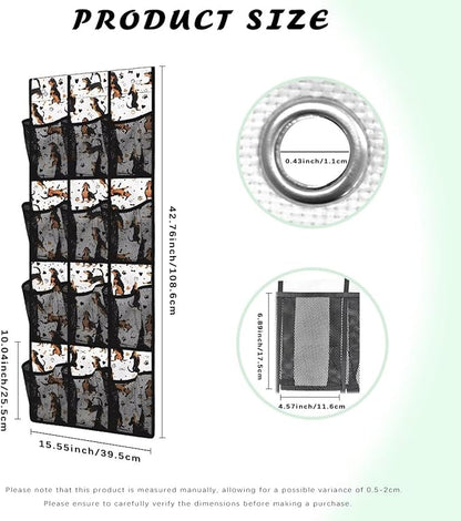 Space-Saving 12-Pocket Behind The Door Organizer, Waterproof Oxford Cloth Lightweight and Perfect for Bathroom Closet or Bedroom Use, Dachshund
