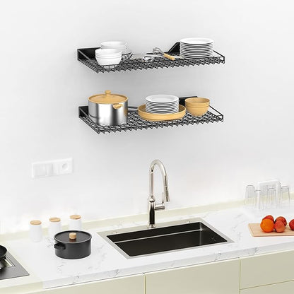TORACK 2 Pack Wall Mounted Storage Shelves, 23.5" x 12" Wall Shelf for Garage, Closet, Laundry Room, Heavy Duty Garage Wall Shelving, Holds Up to 65 lbs(Black)