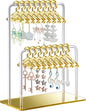 NiHome Glitter Acrylic Earring Holder with Unique Double-Tiered Design, Miniature Clothing Hangers with Spacious Storage for 48 Pairs, Mirror-Finish Display for Home Vanity & Retail Showrooms(Gold)