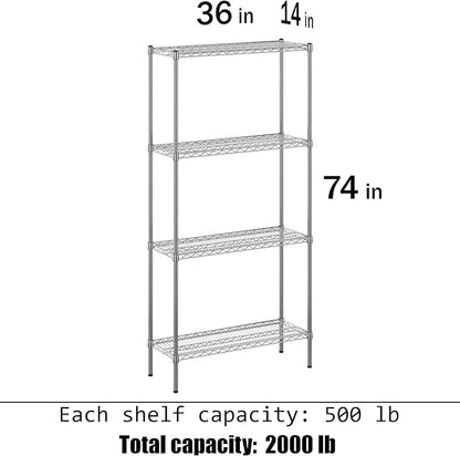 14" Deep x 36" Wide x 74" Height Wire Shelving Kit | 4-Tier | NSF Commercial Storage Rack Unit