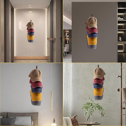 3 Pack Wooden Hat Rack, Hat Organizer with Hat Shaper Insert – Space-Saving Baseball Cap Display Stand for Wall in Bedroom, Closet, or Entryway