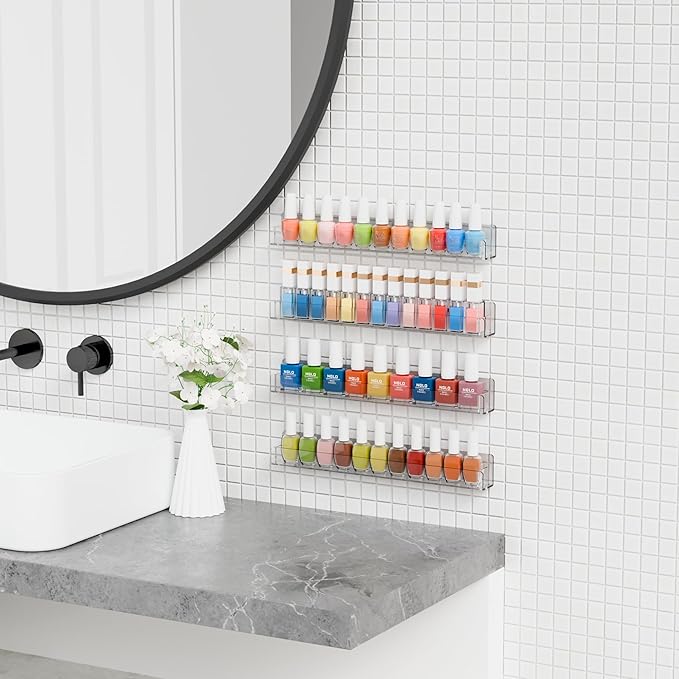 Cq acrylic Nail Shelves for Nail Polish,15 Inch 6 Pack Hanging Clear Nail Polish Wall Organizer for Nail Salon Wall Essential Oil Shelf,Gel Fingernail Polish Holder and Tattoo Studio Decor Paint