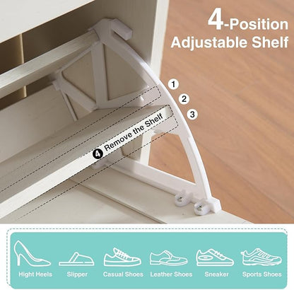 Barnyatoh Shoe Storage Cabinet,Farmhouse Shoe Organizer with 4 Flip Drawers & Barn Door Design,Freestanding Hidden Slim Narrow Shoe Rack with Open Shelves for Entryway,Foyer,Hallway,Antique White