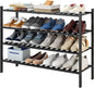 Long Shoe Rack, 4-Tier Bamboo Stackable Shoe Shelf Storage Organizer, Shoe Stand for Closet, Entryway and Hallway(Black)