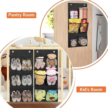 KIMBORA 2 Packs Narrow Over the Door/Wall Shoe Organizer, Small Hanging Shoe Rack for Closet with Clear Mesh Pocket for Bathroom, RV, Pantry, Camping (Black)