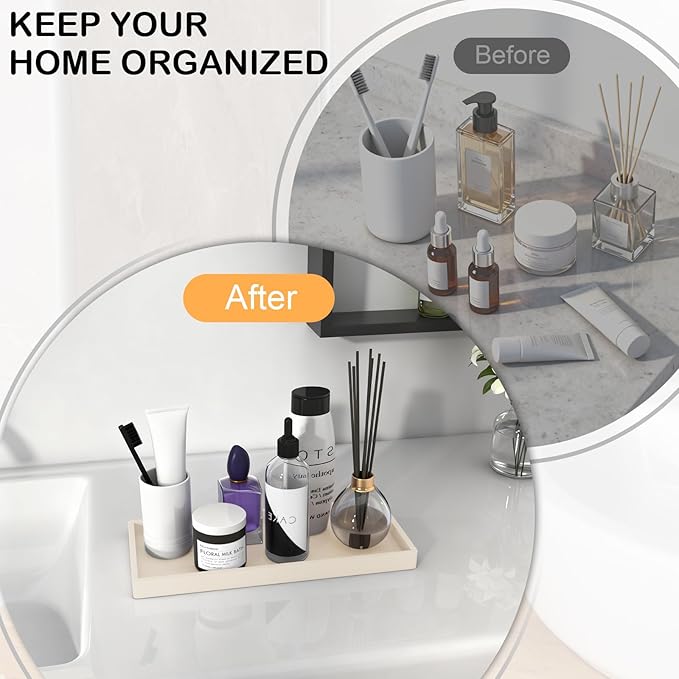 Bathroom Vanity Tray Beige, Silicone 11.8 x 5 Inch Toilet Tank Tray Decor, Extra-Large Candle Tray for Bathroom Holders and Organizers, Waterproof Perfume Tray for Dresser for Vanity, Kitchen