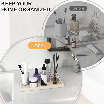 Bathroom Vanity Tray Beige, Silicone 11.8 x 5 Inch Toilet Tank Tray Decor, Extra-Large Candle Tray for Bathroom Holders and Organizers, Waterproof Perfume Tray for Dresser for Vanity, Kitchen
