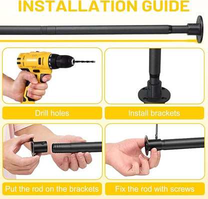 Closet Rod, 30 to 49 inch Adjustable Closet Rods for Hanging Clothes, Heavy Duty Closet Hanging Rod, Black Closet Hanger Poles, Metal Closet Hanging Bar for Wardrobes Laundry, Drilling Installation