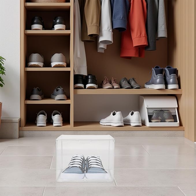 Acrylic Shoe Storage Box Large Size 45x33x33cm Stackable Plastic Shoe Organizer with Front Opening for Boots and Sneakers Home Entryway