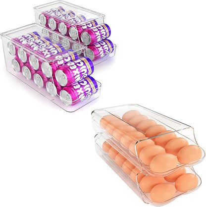 theaoo Soda Can Dispenser for Refrigerator with Lids AND Egg Holder for Fridge