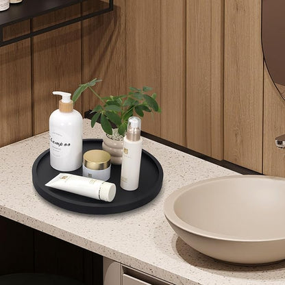 12" Black Wood Lazy Susan Cabinet Turntable Round Bathroom Vanity Organizer Tray Decorative Wooden Lazy Susans for Dining Table Top Kitchen Sink Countertop Large Lazy Susan Rotating Tray Spice Rack